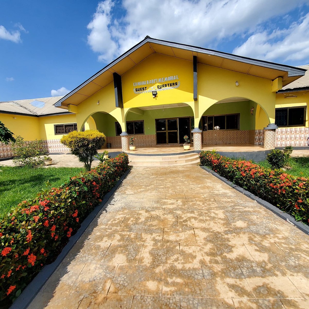 Landscaped entrance to Edward Barfi Memorial Guest Quarters
